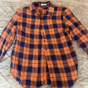 Orange and Blue Plaid Button-Up Shirt
